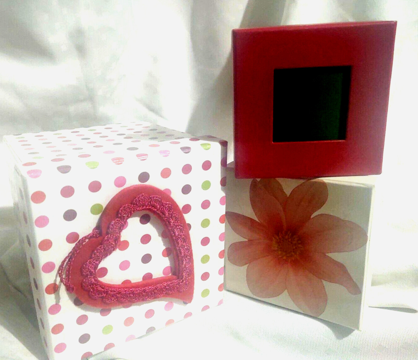 3 Trinket Gift Boxes NOS Decorated Valentines Heart Xmas Spring Flower Sturdy