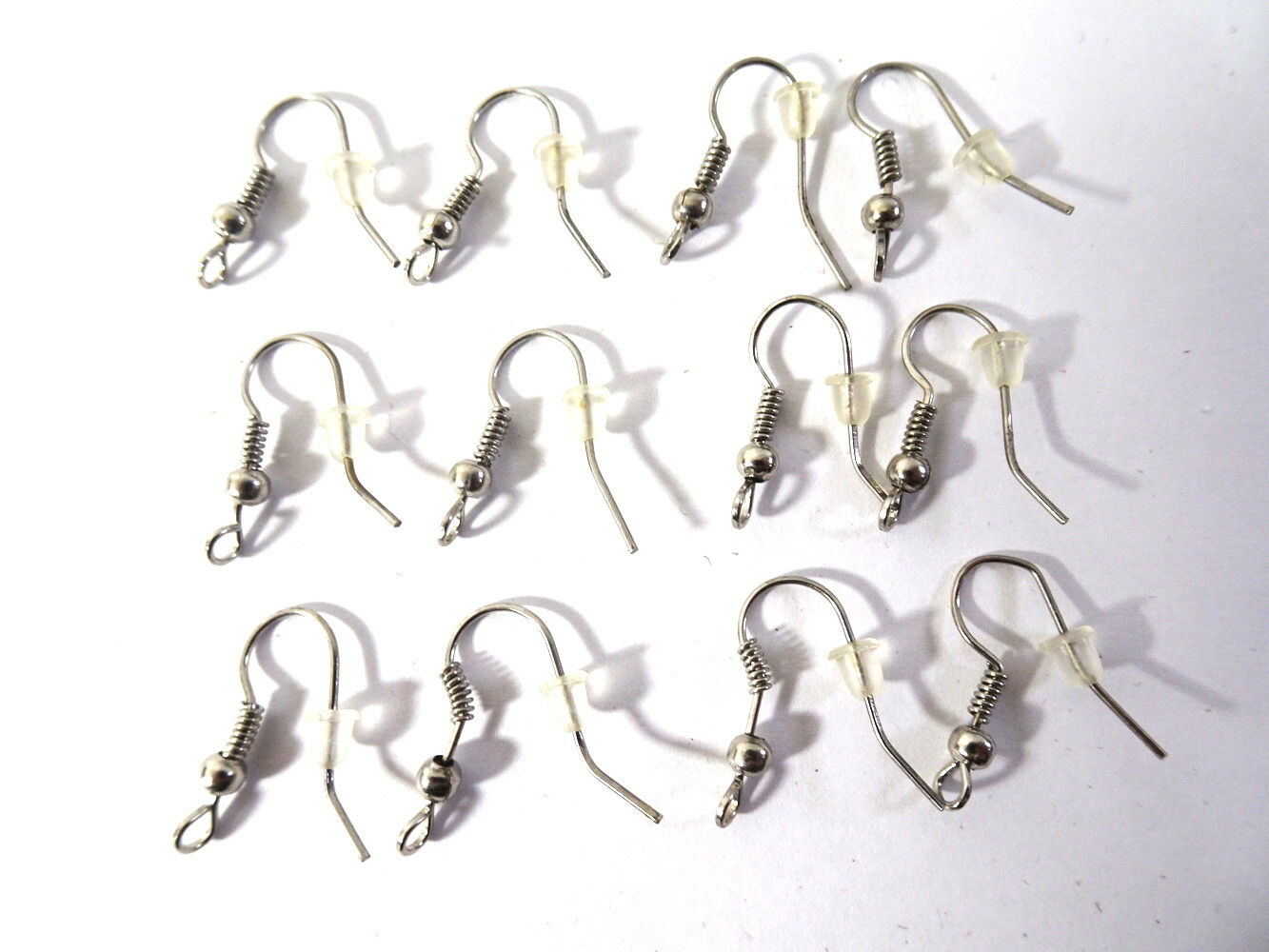 6 Pairs Silvertone Shepherd's Hook Wire Earrings DIY Dangles w/Rubber Clasp