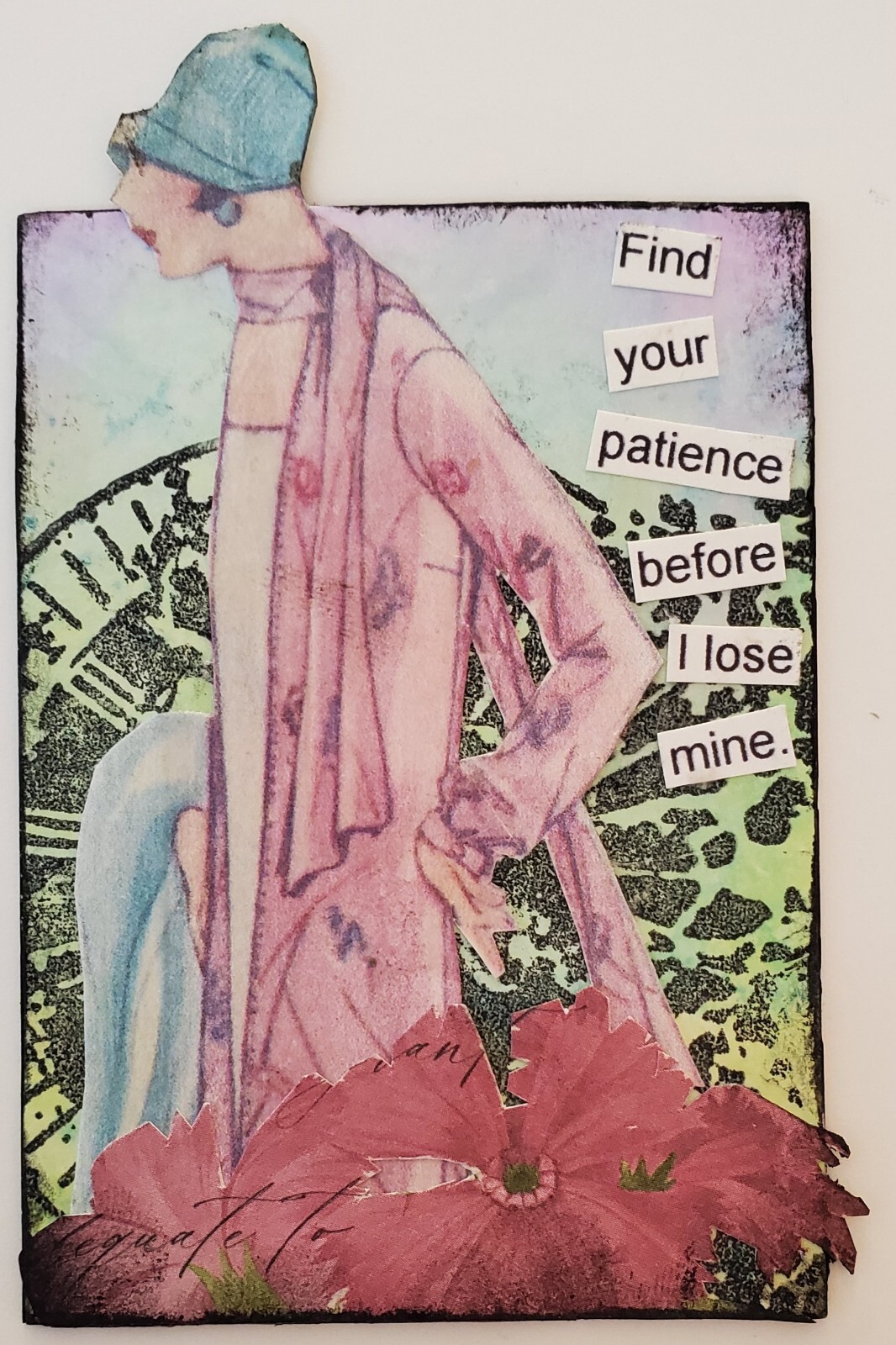 Collage Art Card ACEO ATC OOAK Snarky Women 1920s Flapper My Patience