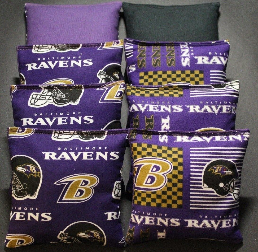 All Weather Cornhole Bean Bags made w BALTIMORE RAVENS fabric WATERPROOF RESIN!