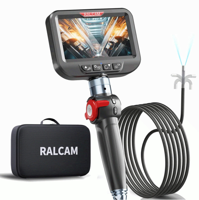 2-Way 180° Articulating Borescope Camera 4.3" HD 6.2mm Probe 6.6FT Light