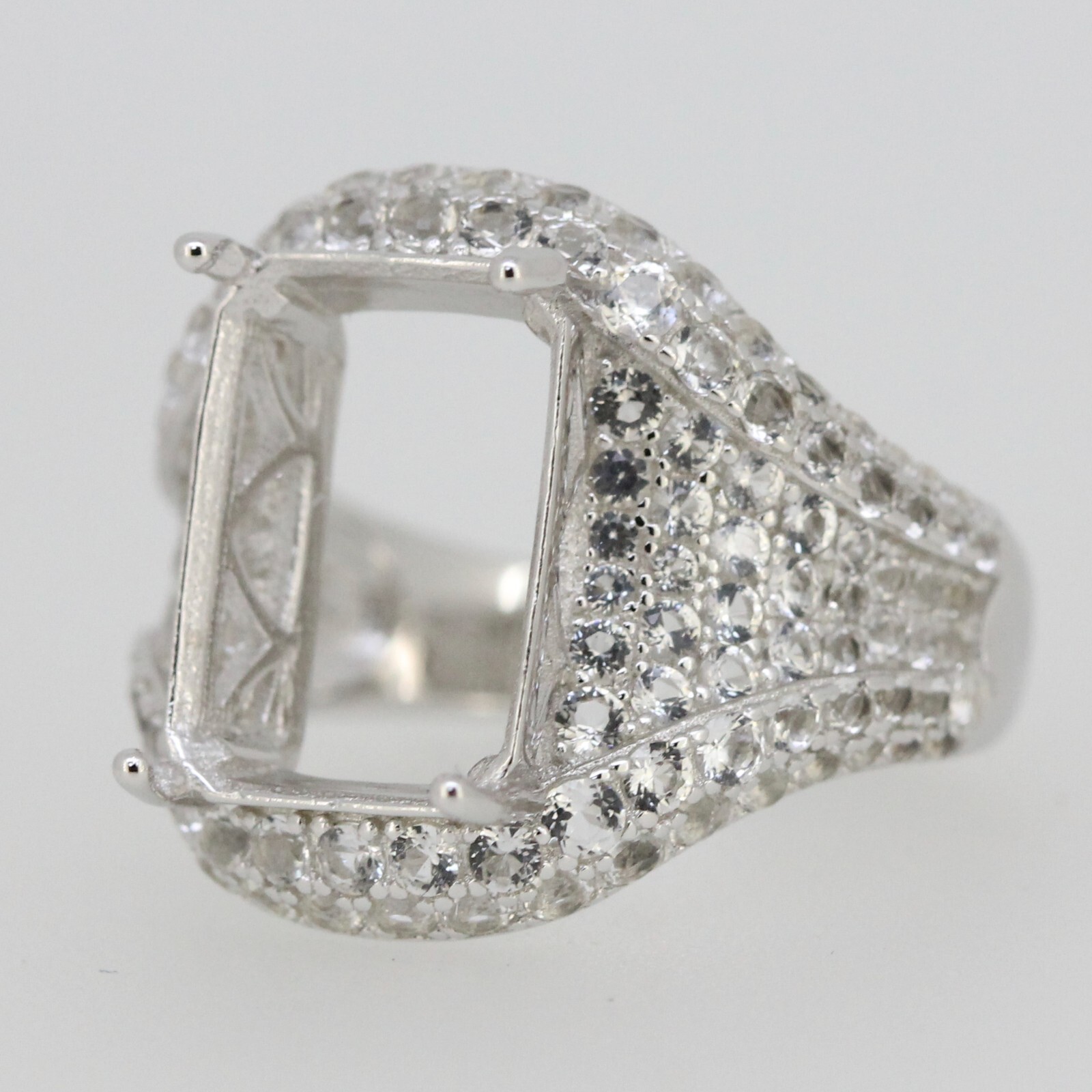 Sterling Silver Semi Mount Ring Setting OCT 14x10mm White Topaz Dome Ring