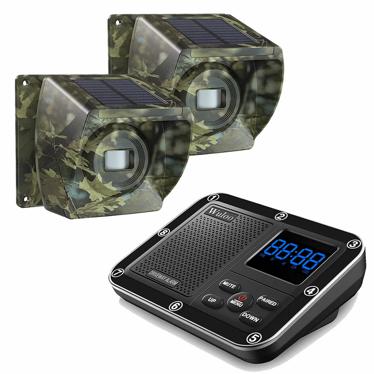 Wuloo Wireless Driveway Alarms Rechargeable/Solar Motion Detector * 2 Sensors
