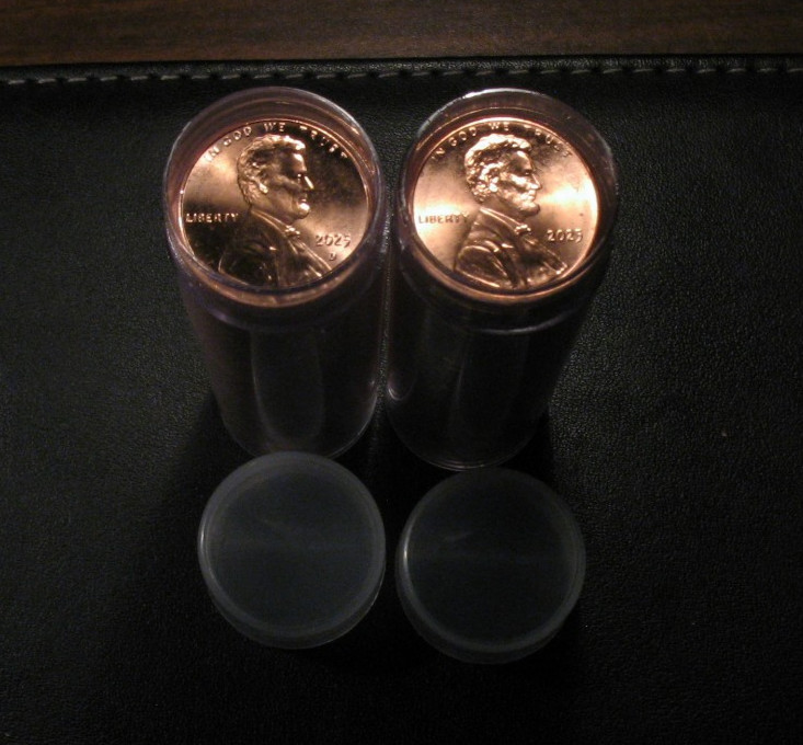 2025 P and 2025 D LINCOLN BU UNC PENNY ROLLS ONE ROLL OF EACH MINT IN ROLL TUBES