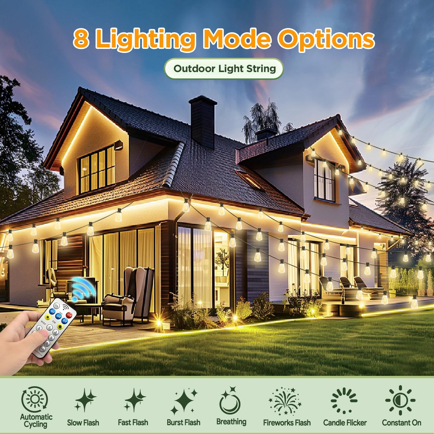 25FT Solar String Lights Outdoor Waterproof with Remote & Timer LED Shatterproof