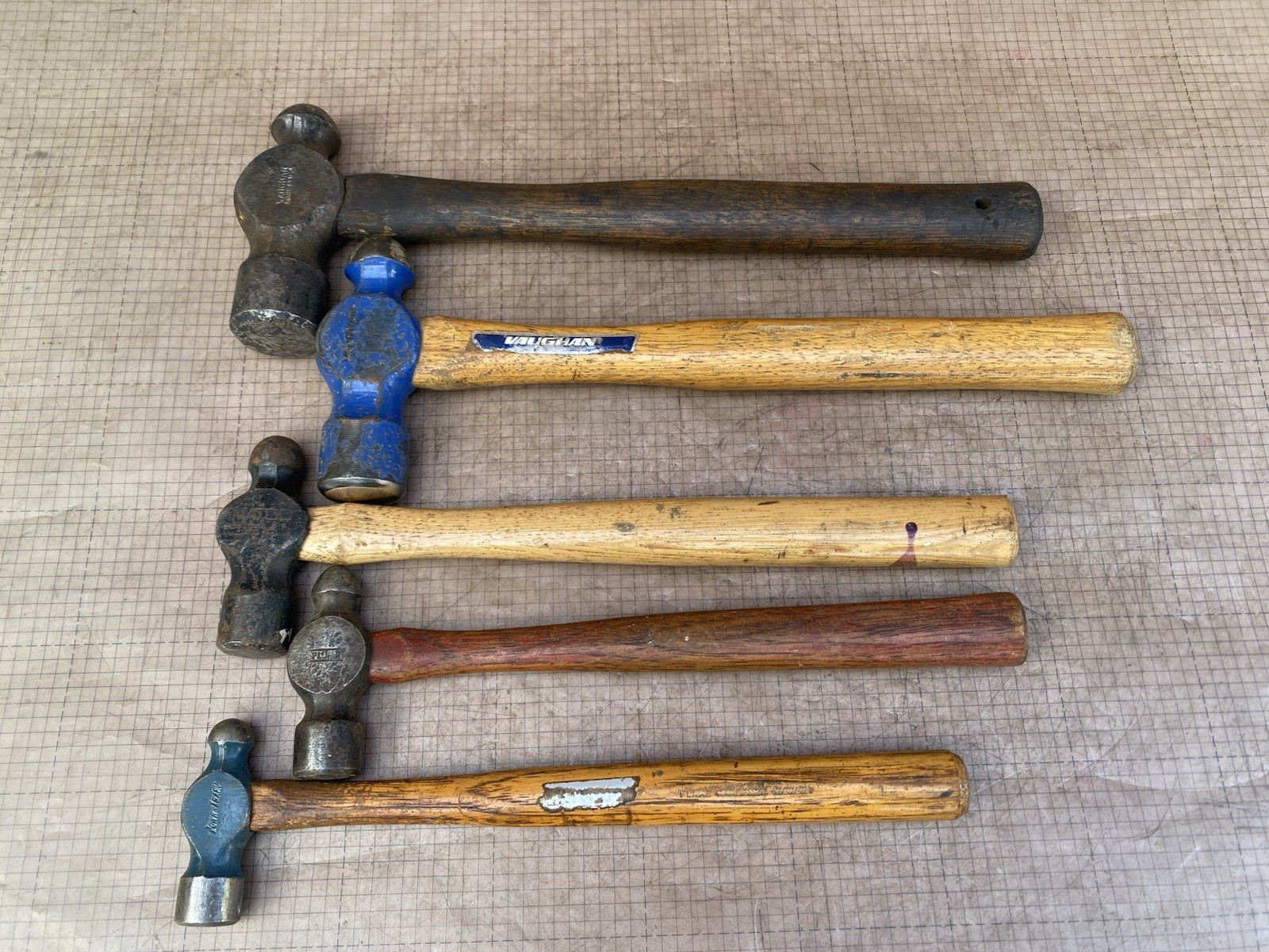 5 VTG Vaughan, Matco, Plumb, Powr-Kraft 8, 12, 16, 32, & 40 oz Ball Peen Hammers