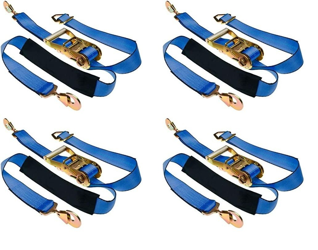 (4 Pack) Ratchet Tie Down Axle Straps w/Snap Hooks Race Car Trailer Car Hauler