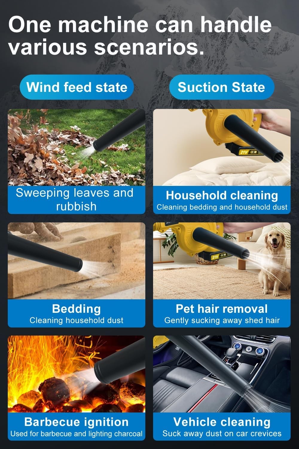 350CFM Cordless Leaf Blower Vacuum Handheld Electric Leaf Blower 2*2.0ah Battery