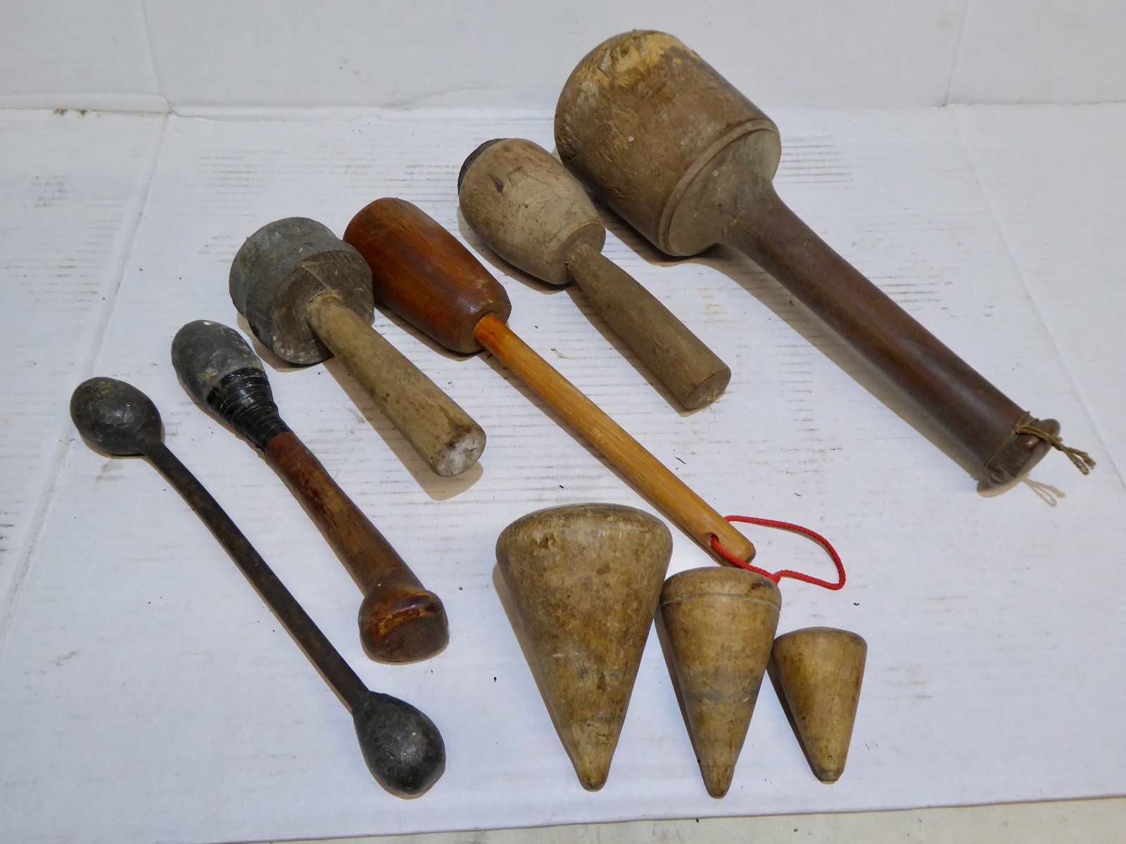 Six Vintage Roofers Lead Bossing or Wooden Shaping Mallets  - Made in England