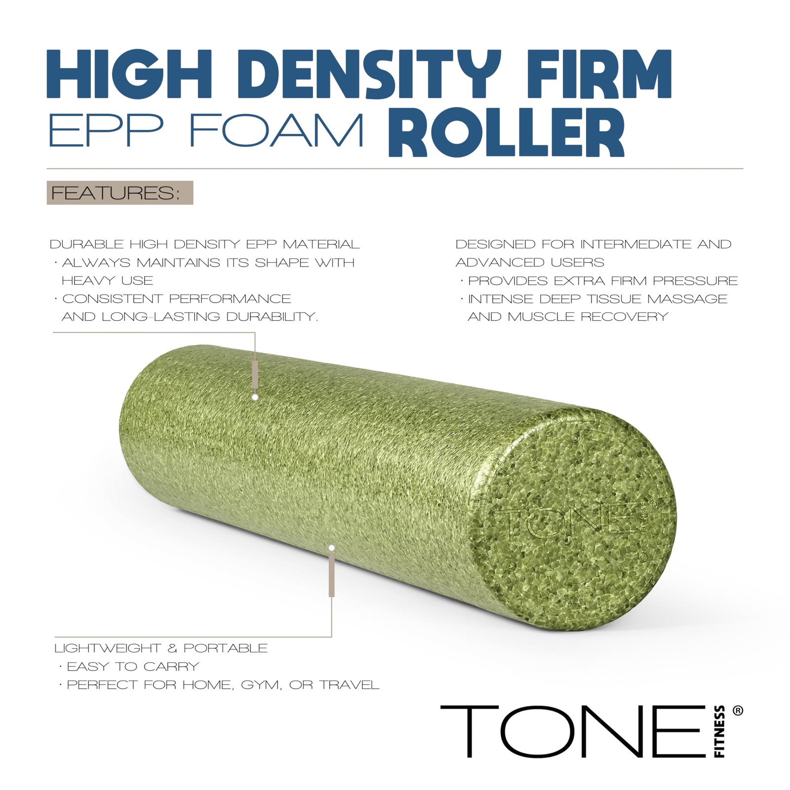 High Density EPP Foam Exercise Foam Roller for Yoga, Pilates, Stretching, Mas...