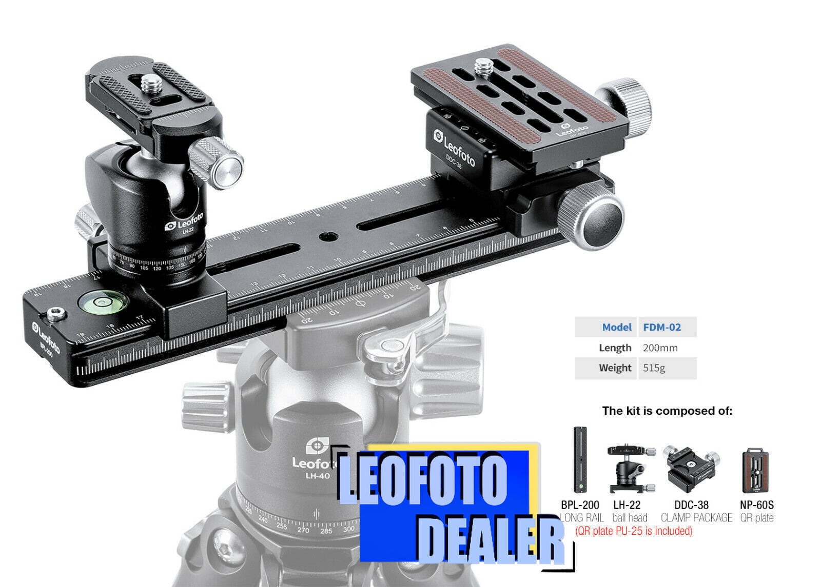 Leofoto FDM-02 Binocular Rangefinder Rail Kit | Length: 200mm
