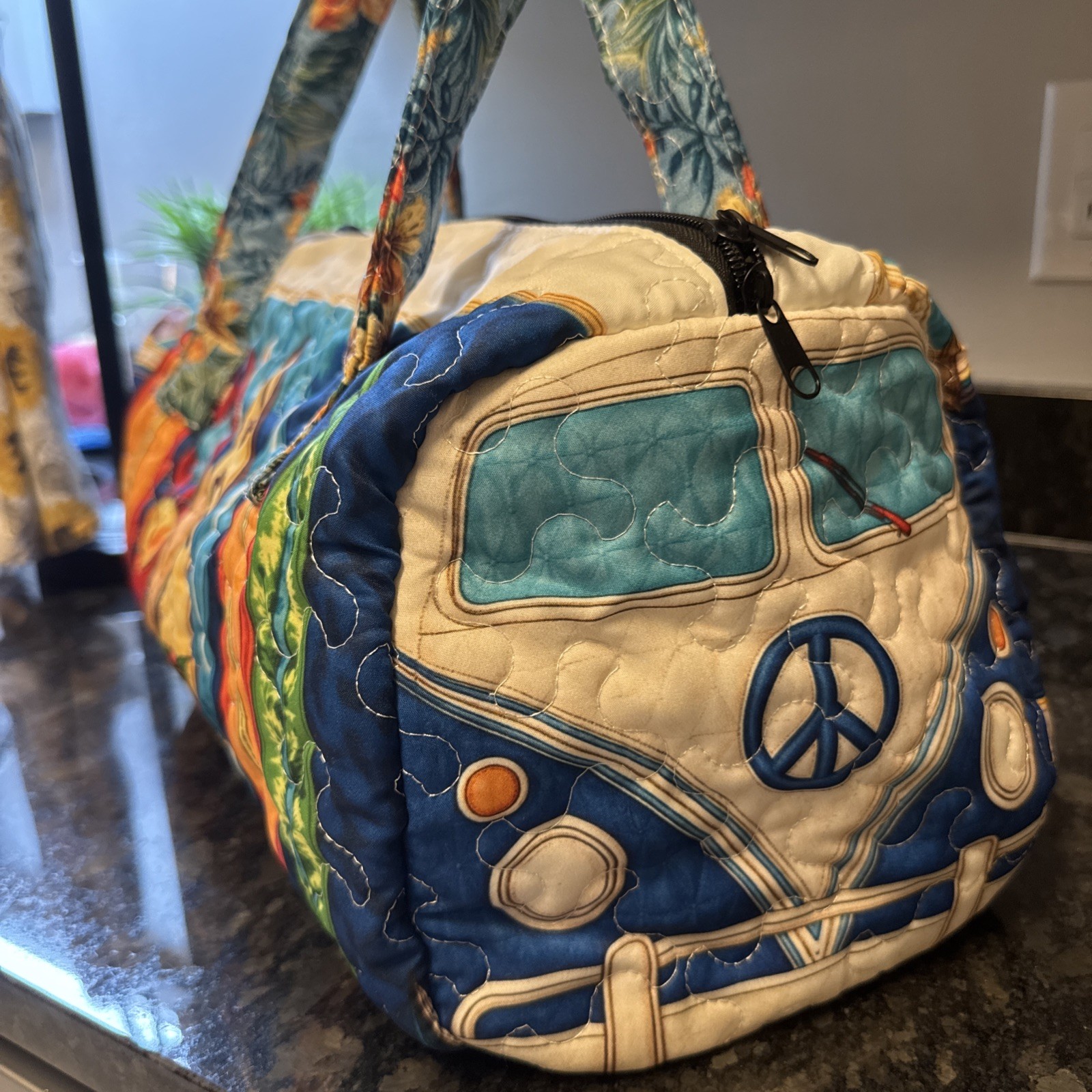 Unique 15" Duffle Bag VW Bus Theme Soft Case Floral Fabric Multicolor-must Have!