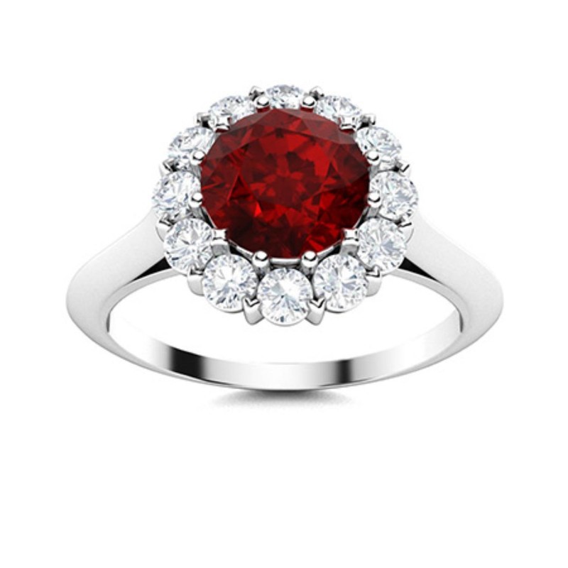 Crown Chakra Round Garnet Halo Ring Jewelry 925 Sterling Silver