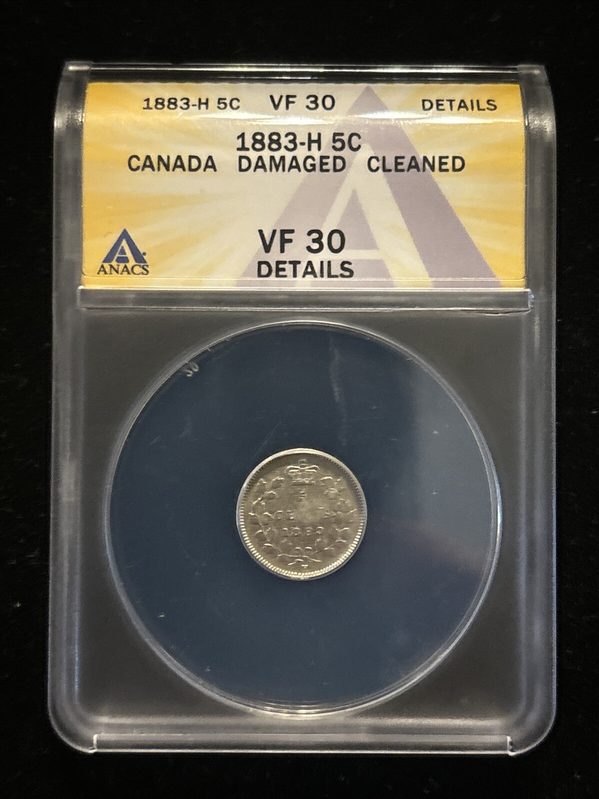 1883 H Canada 5 Cents Anacs Vf 30 Details Cleaned Damaged Silver Victoria