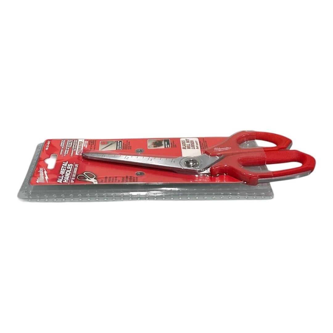 Milwaukee Jobsite Offset Wallpaper Scissors Serrated All-Metal Red 48-22-4047