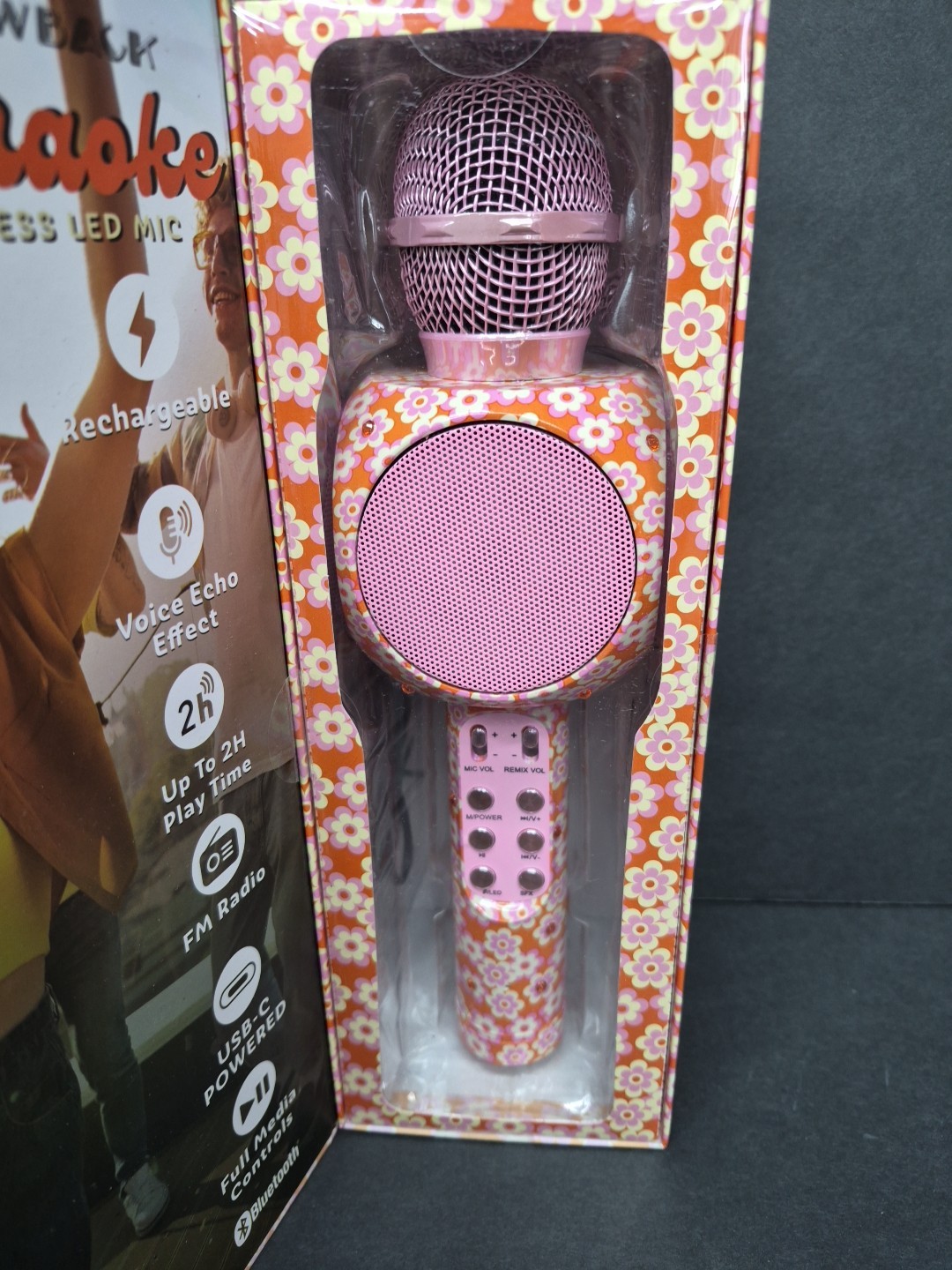 Throwback Karaoke Wireless LED Mic Bluetooth Colorful LED Lights: New