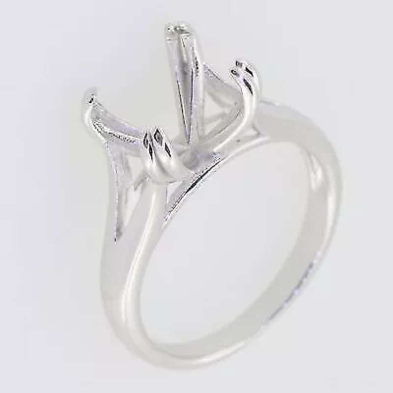 Round Shape 8MM Semi Mount Ring Four Prong Set 925 Sterling Silver Women Ring