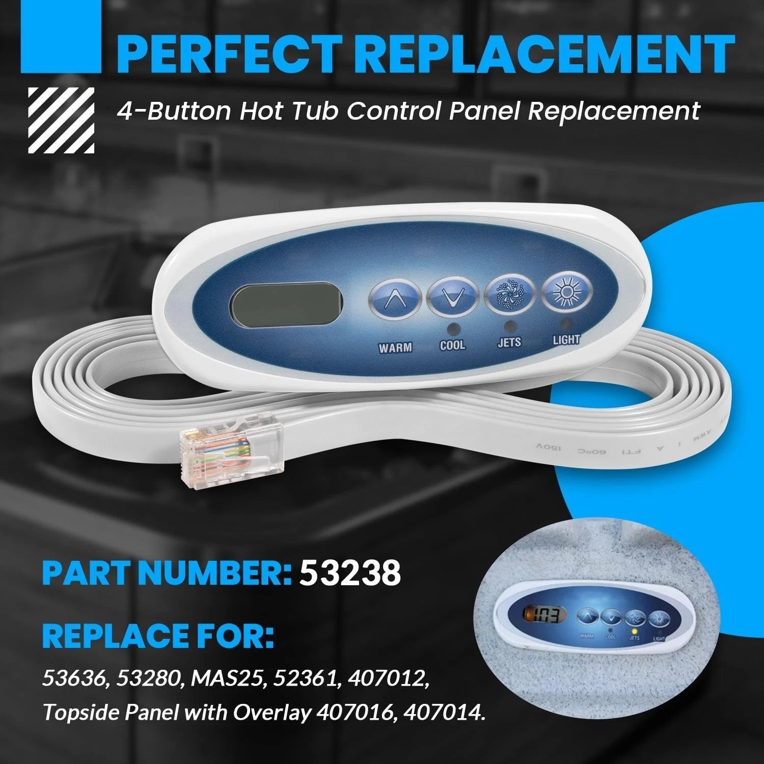 Balboa Hot Tub 53238 Topside Control Panel - Replacement with Features