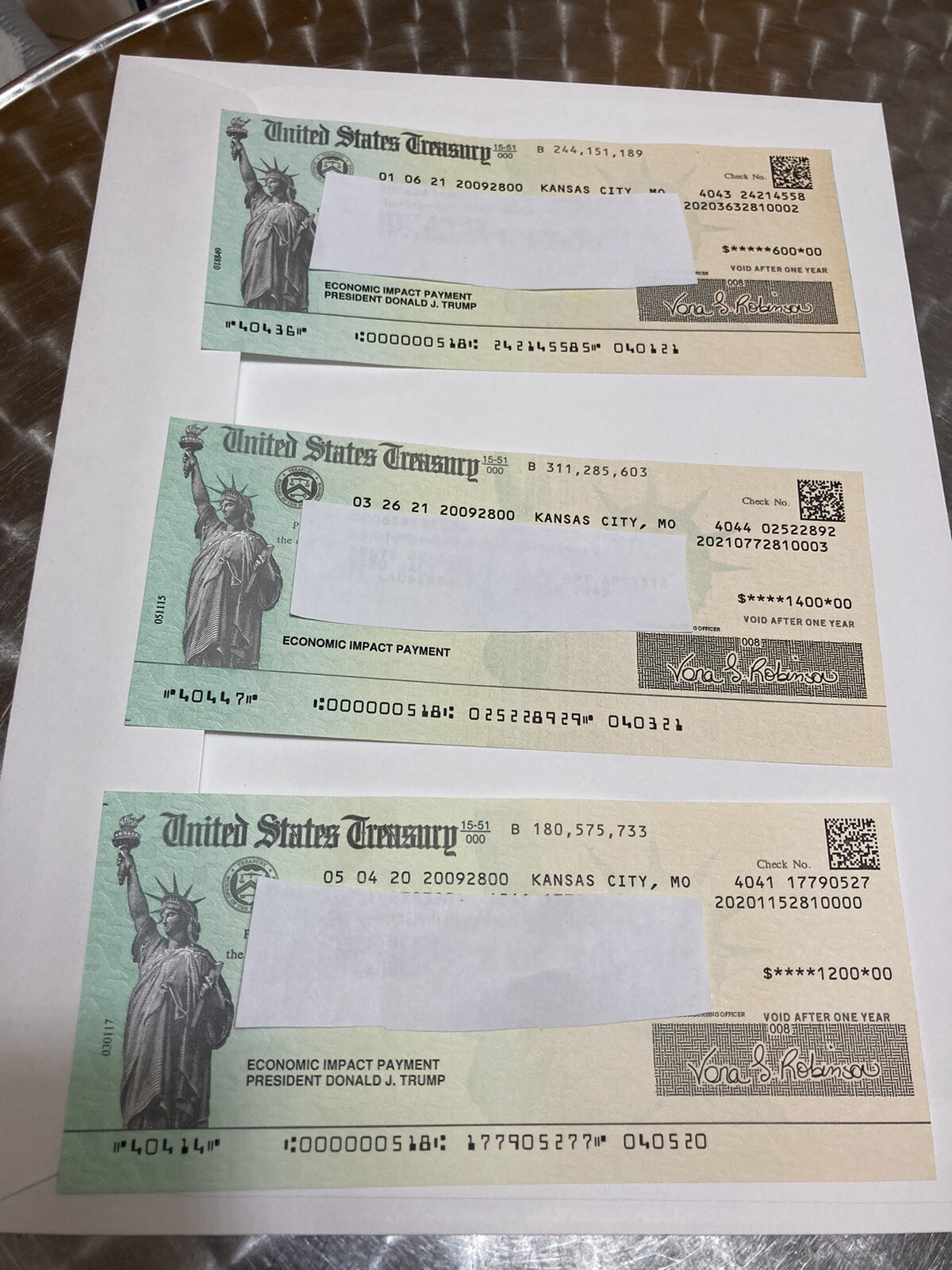 3 STIMULUS CHECKS for Pandemic CASHED 1200@600 Trump 1400 Biden