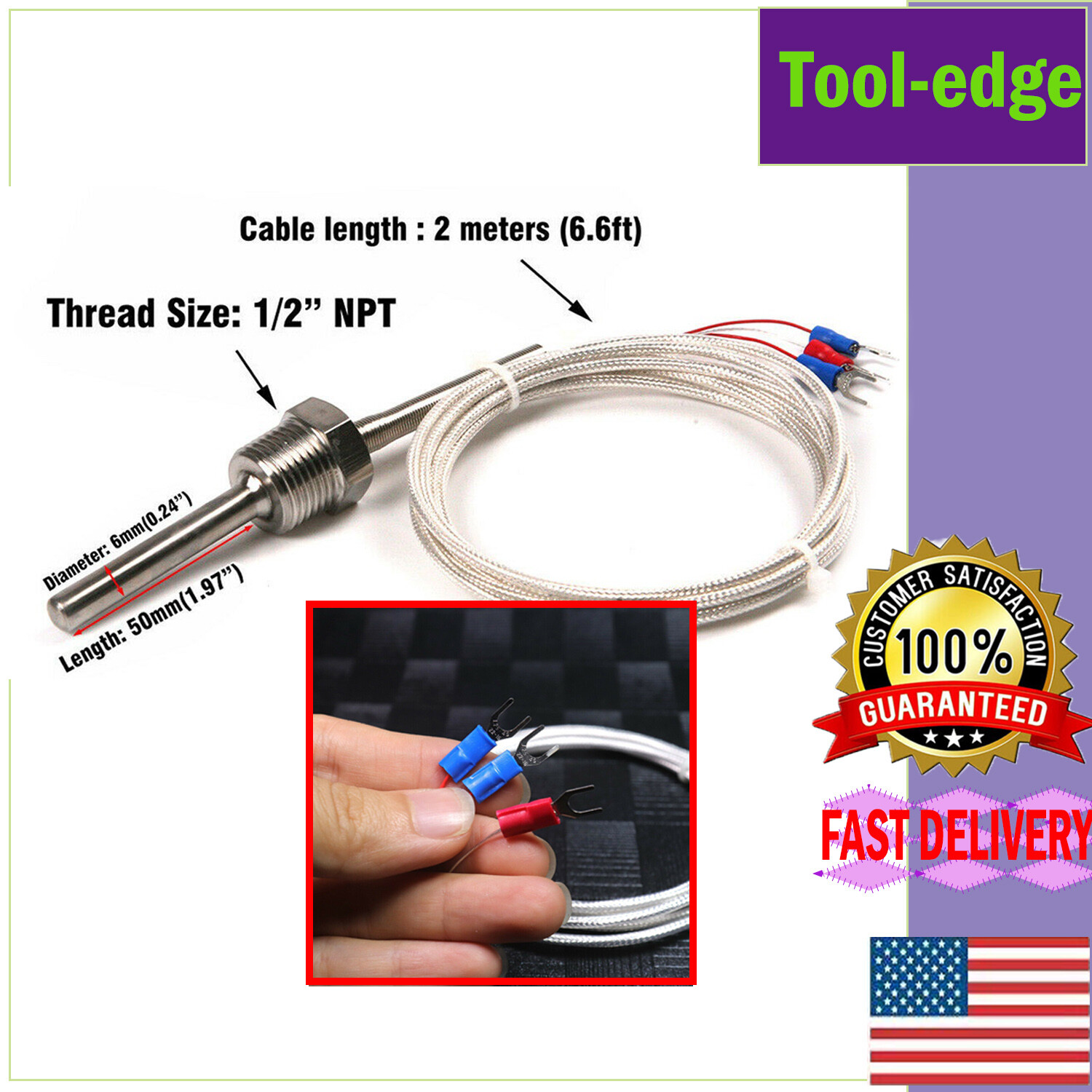 1/2/3/5Pcs RTD PT100 Temperature Sensors L 30mm NPT 1/4'' Thread with lead Wire