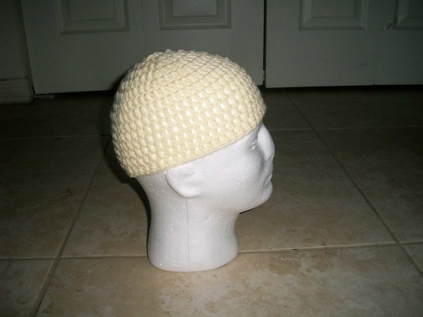 Adult WHITE Handmade Crochet Muslim Koofi Kufi Topi Cap Hat Islam Beanie Harley
