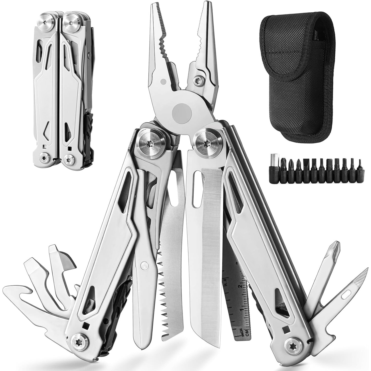 Multi Tool Pliers 16-in-1 Folding Knife Saw Screwdriver Scissors Bottle Opener