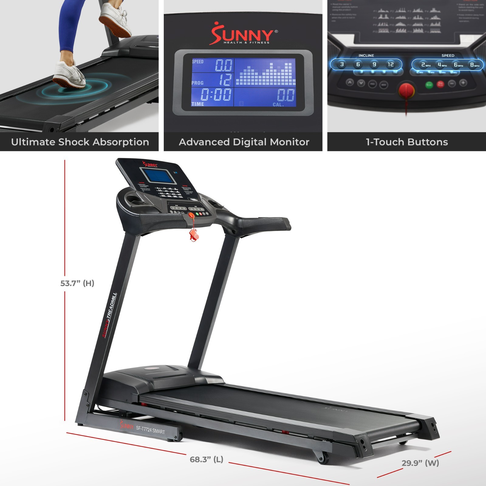 New Bluetooth Shock Absorption Treadmill with Auto Incline Foldable Pulse Sensor