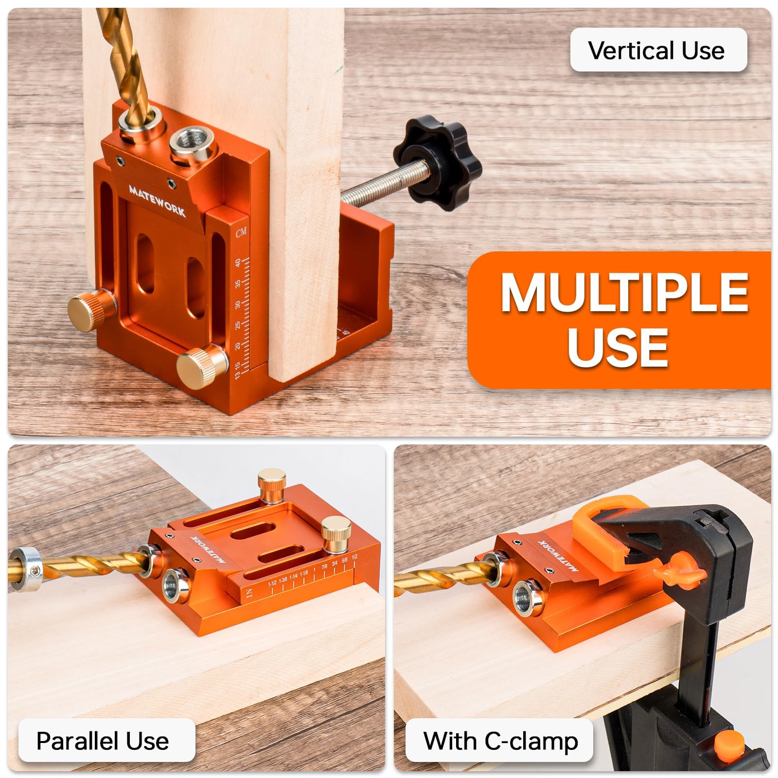 Pocket Hole Jig Kit, Matework Adjustable Medium, Orange-For oblique holes