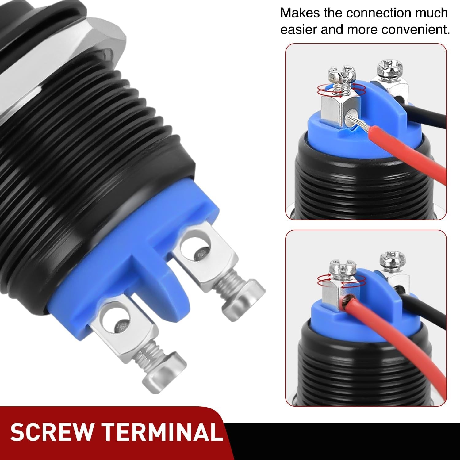 Nilight 16mm Momentary Push Button Switch Waterproof 2PCS 2 Pin Screw Terminal