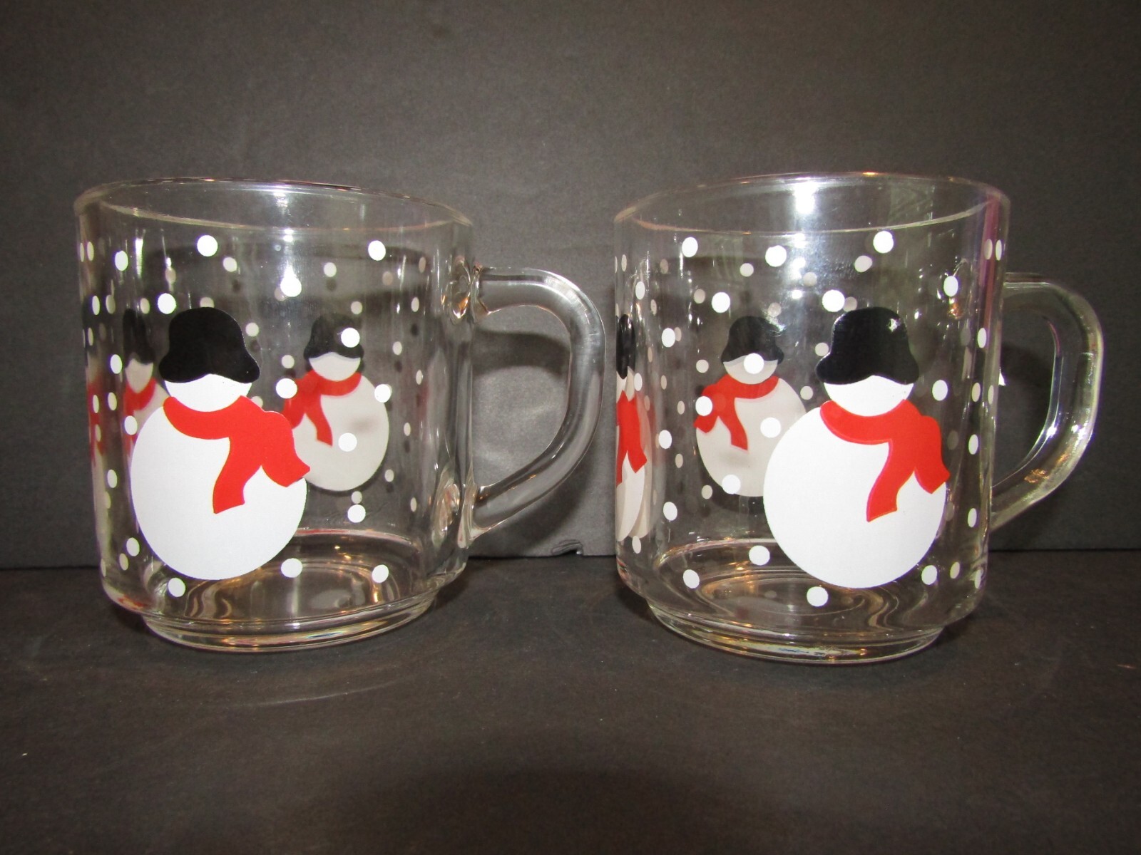 LUMINARC Arcoroc Set of 2 SNOWMAN WITH DOTS Glass 4" Cocoa - Coffee  MUGS
