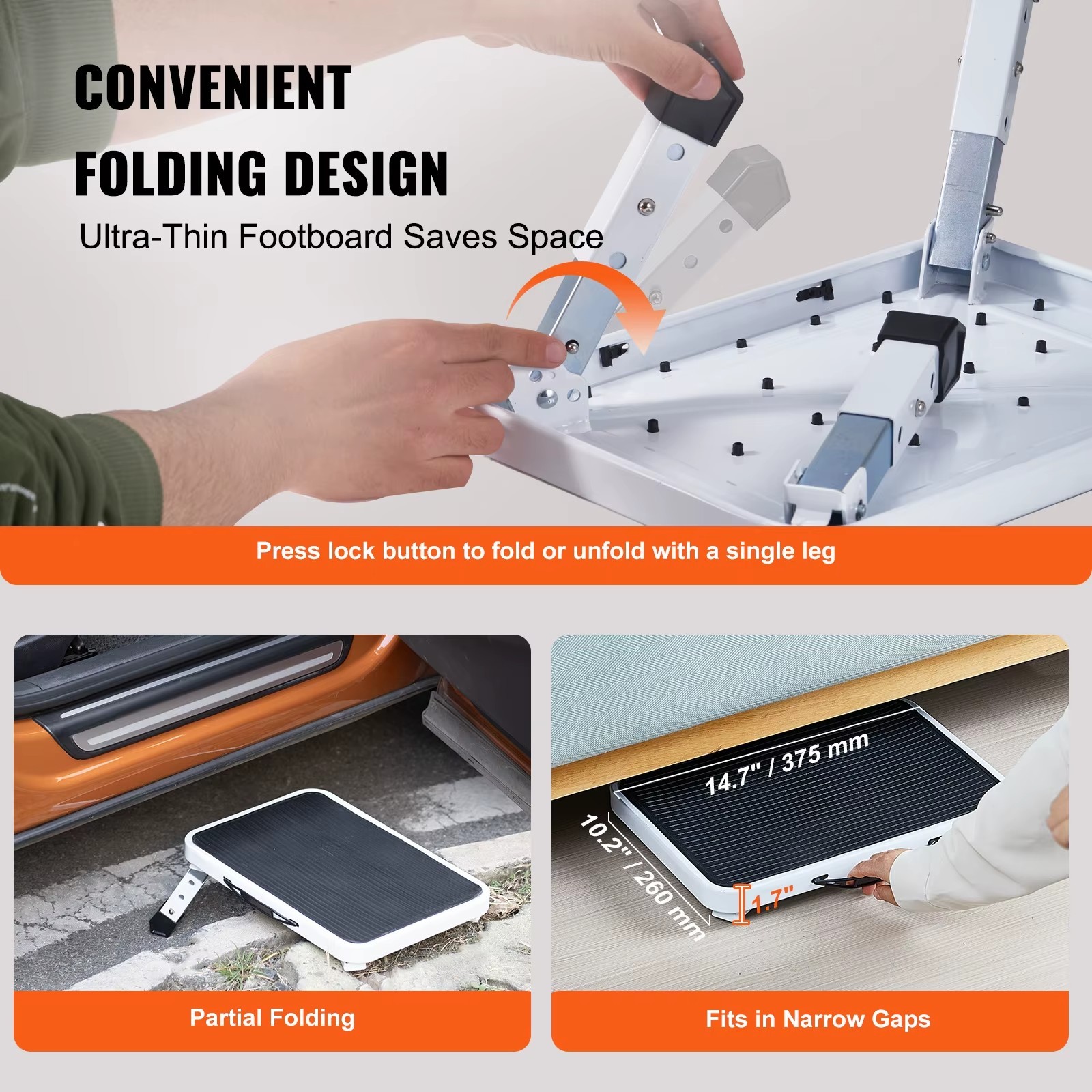Step Stool 1 Step 330lb Capacity Adjustable Height Non Slip Foldable for