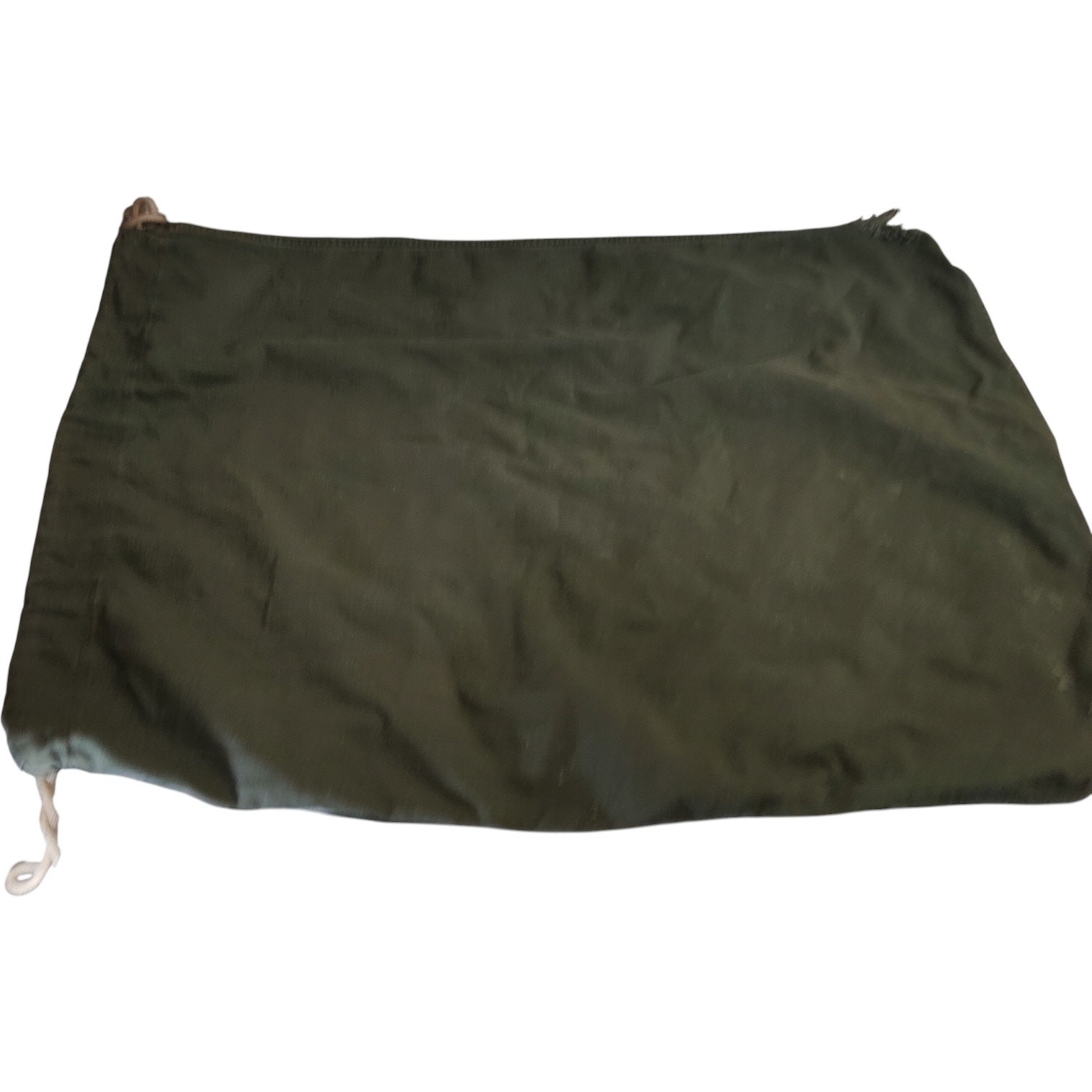 WWII Cloth Barracks Bag – Green Canvas, Multiple Holes, No Visible Stamping