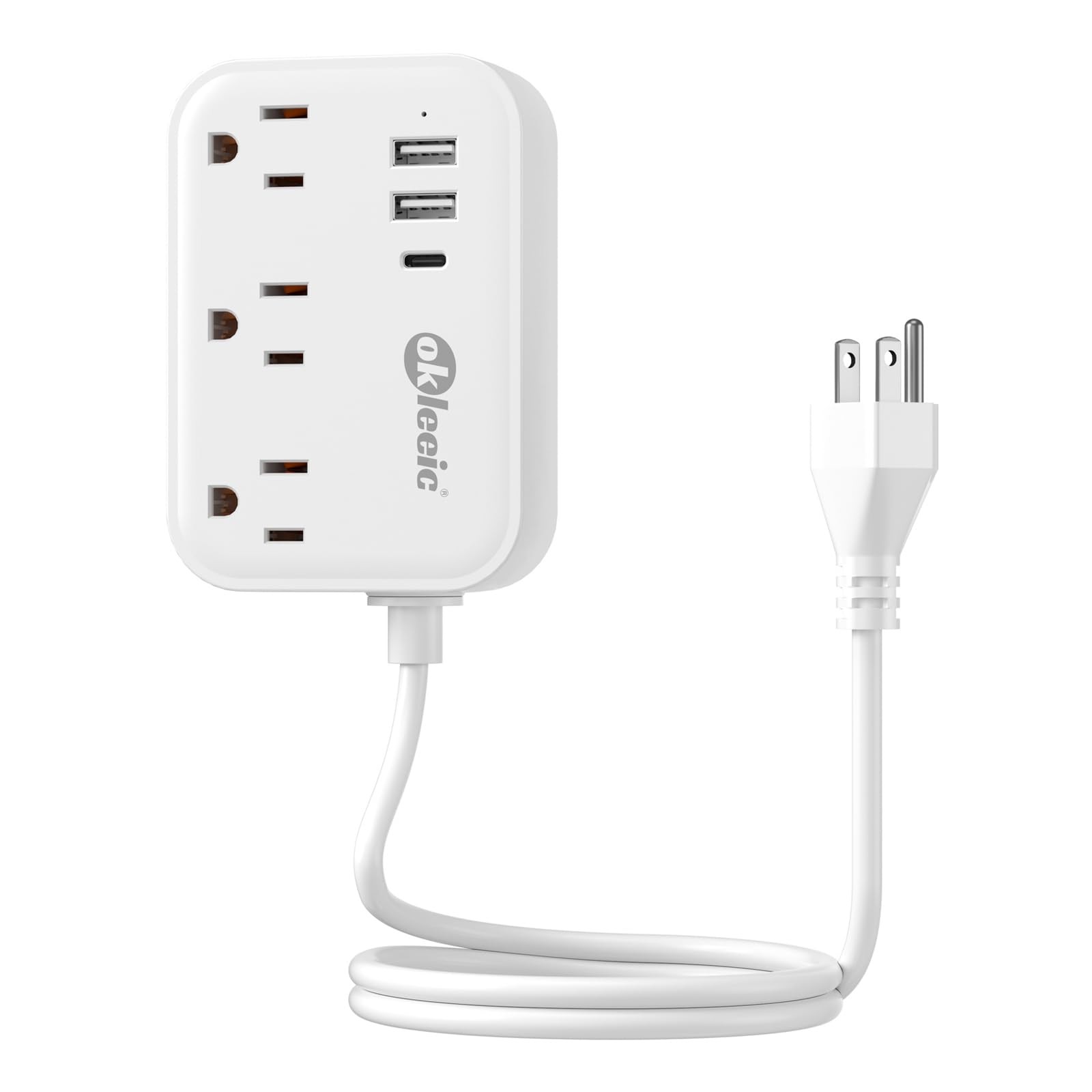 2Ft Short Extension Cord 14 Gauge Heavy Duty Power Strip 3 Outlets 3 USB