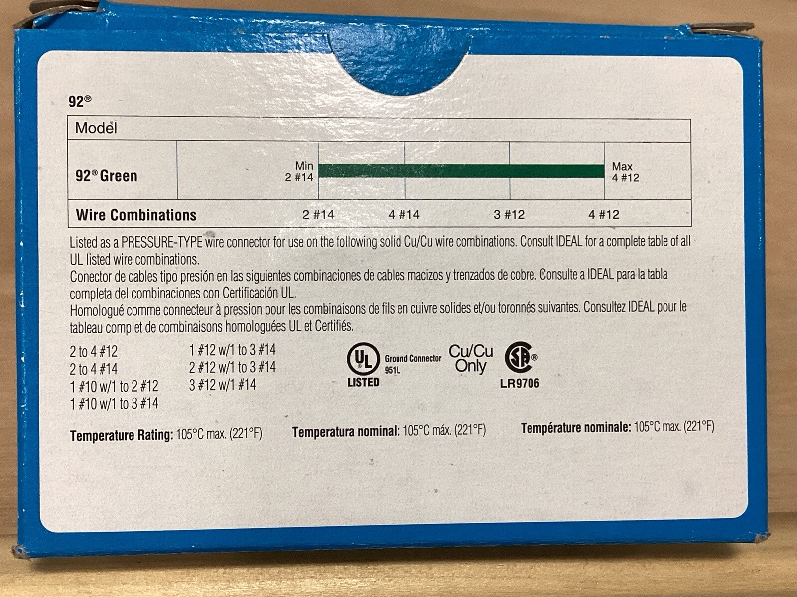 CASE OF 1000 IDEAL 30-092 GREENIE GROUNDING CONNECTORS