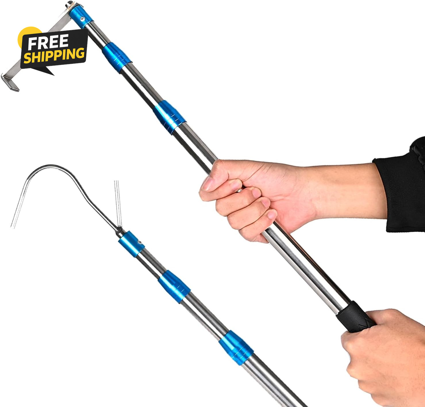 6.3 Ft Truck Cargo Grabber Reach Retriever Tool with Two Hooks, Pickup Truck