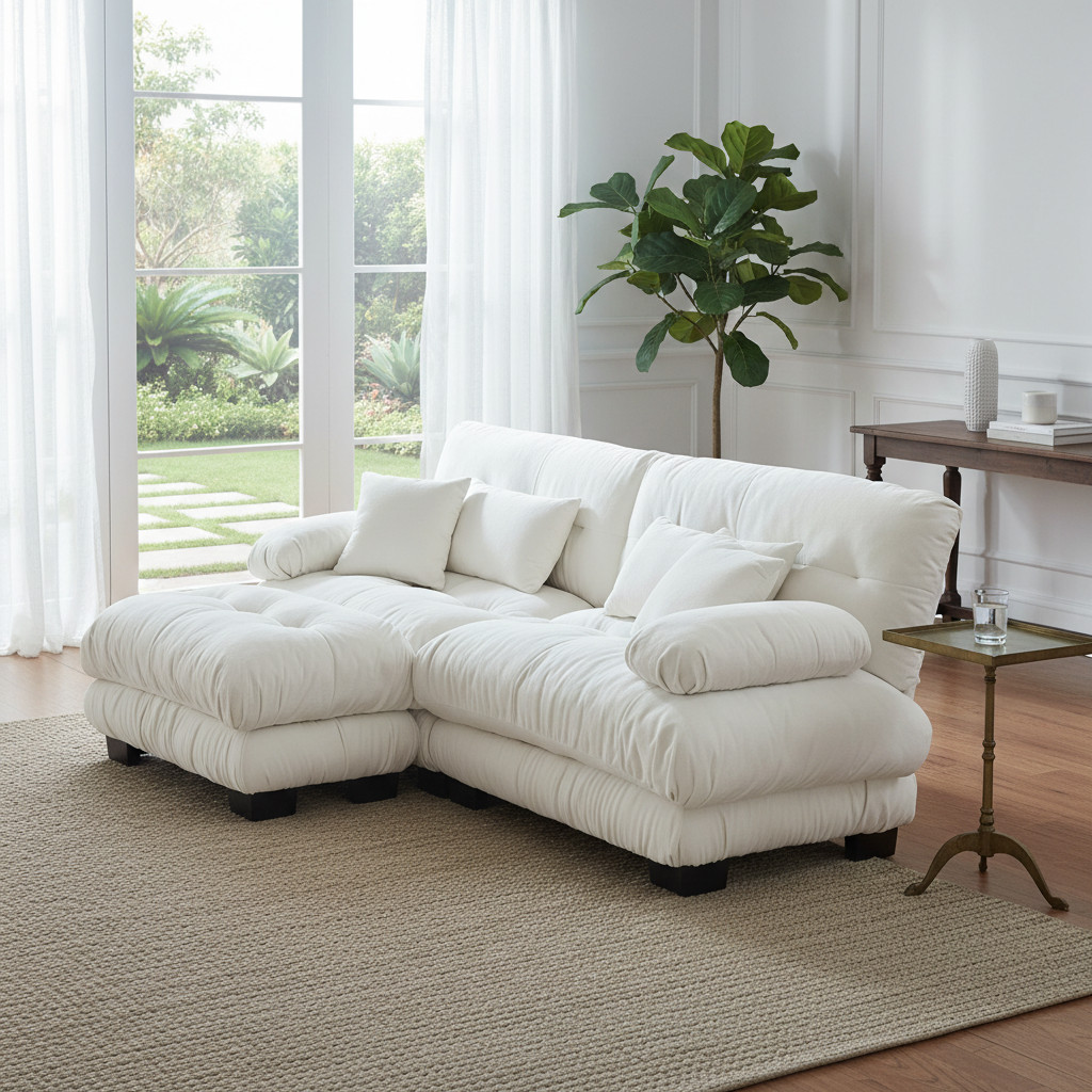 Monterey 94” Chenille Upholstered L-Shaped Modular Sectional Sofa with Ottoman