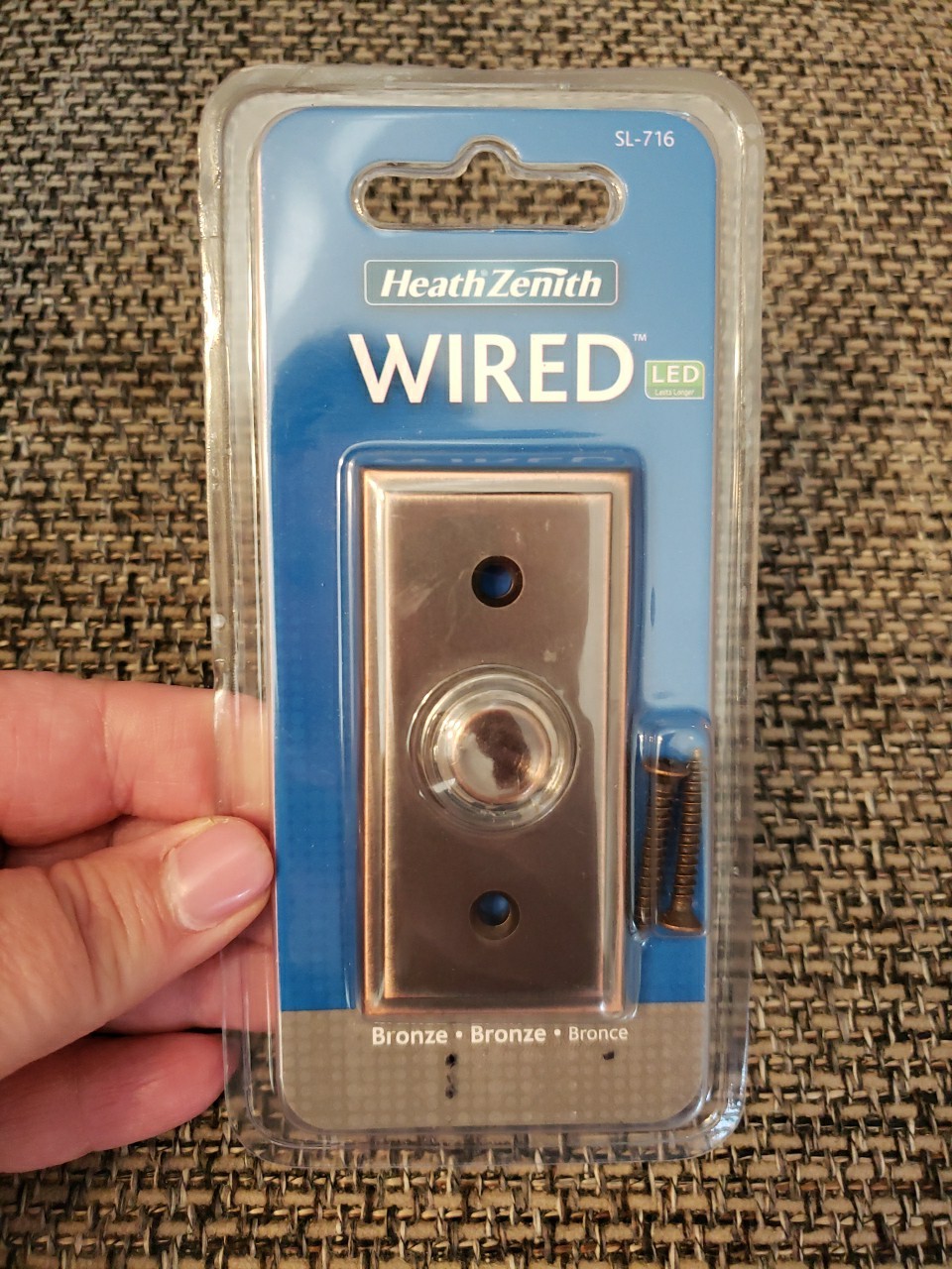 Heath Zenith SL-716 Bronze Finish Wired LED Lighted Doorbell Button Flush Mount