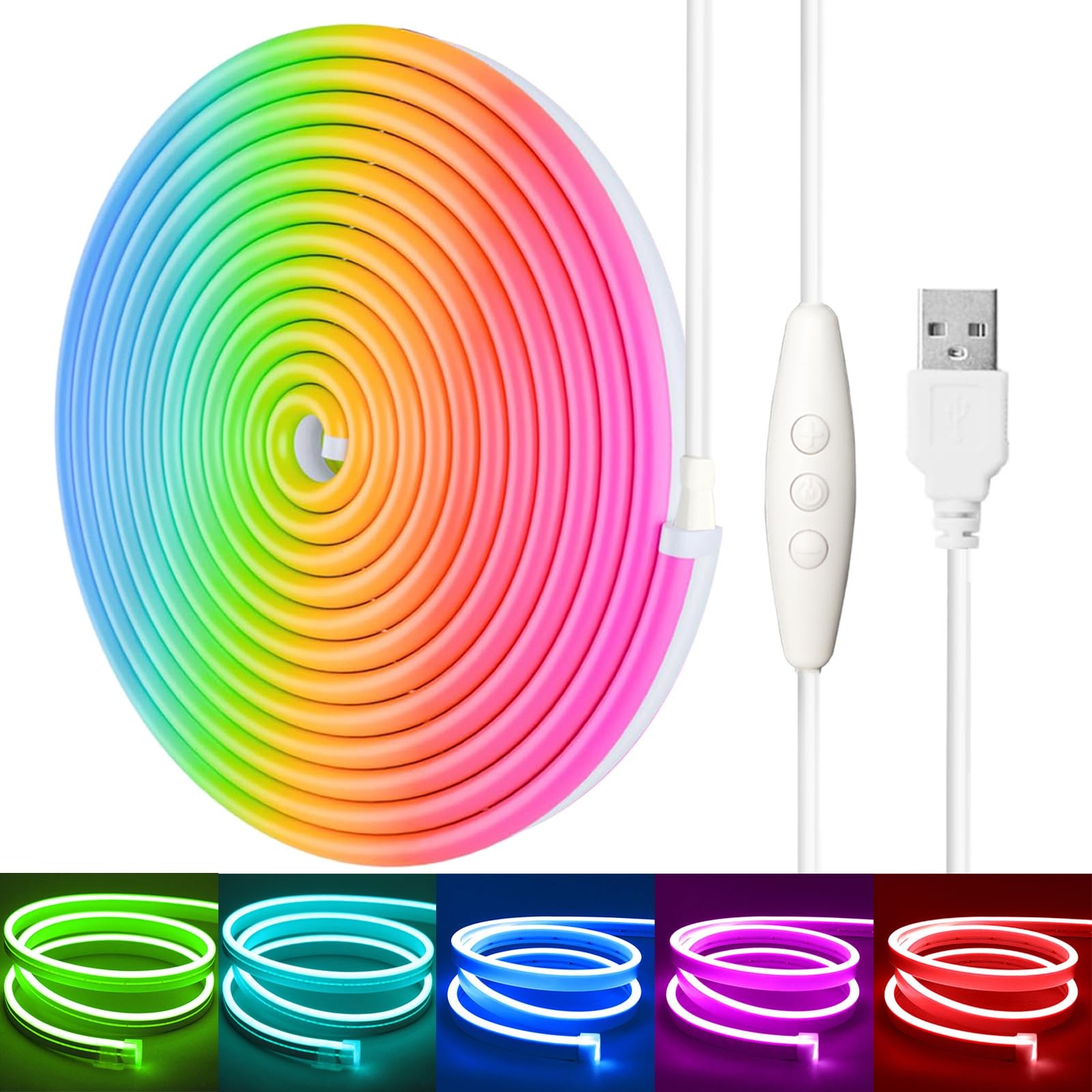 3.28FT RGB Neon Light Strip, 5V USB Led Strip Lights with Touch Controller, F...