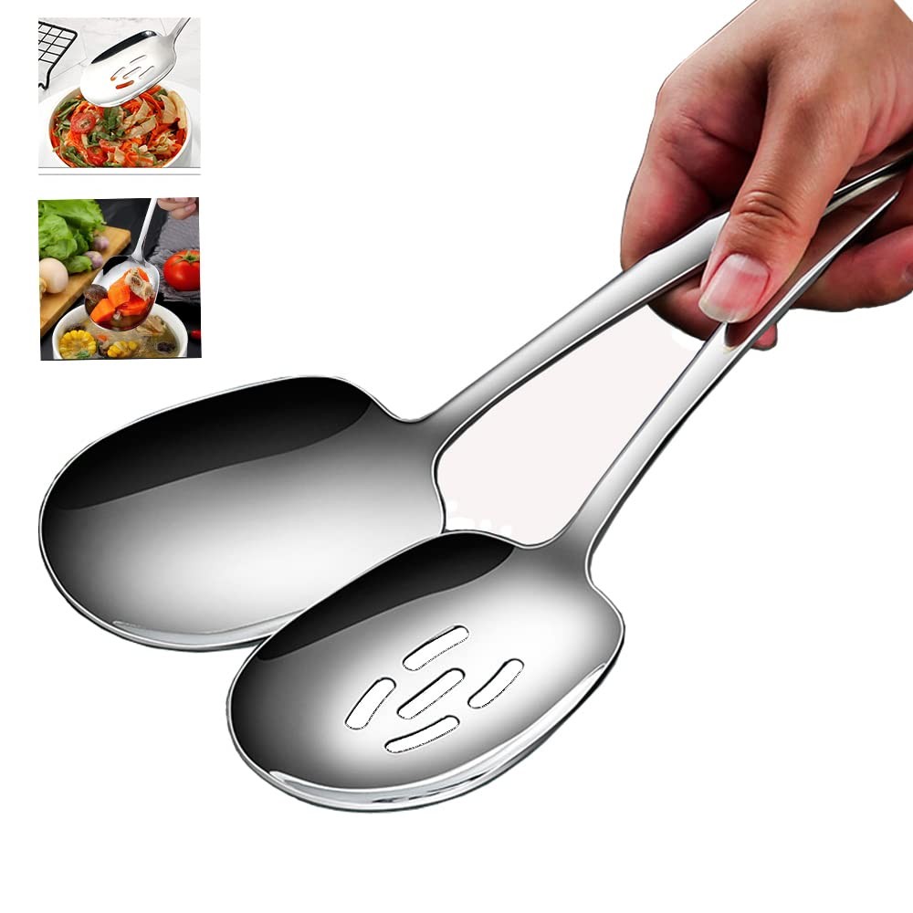 2 PCS 9.8 Inch 18/8 Stainless Steel Extra Large Slotted Buffet Serving Spoon