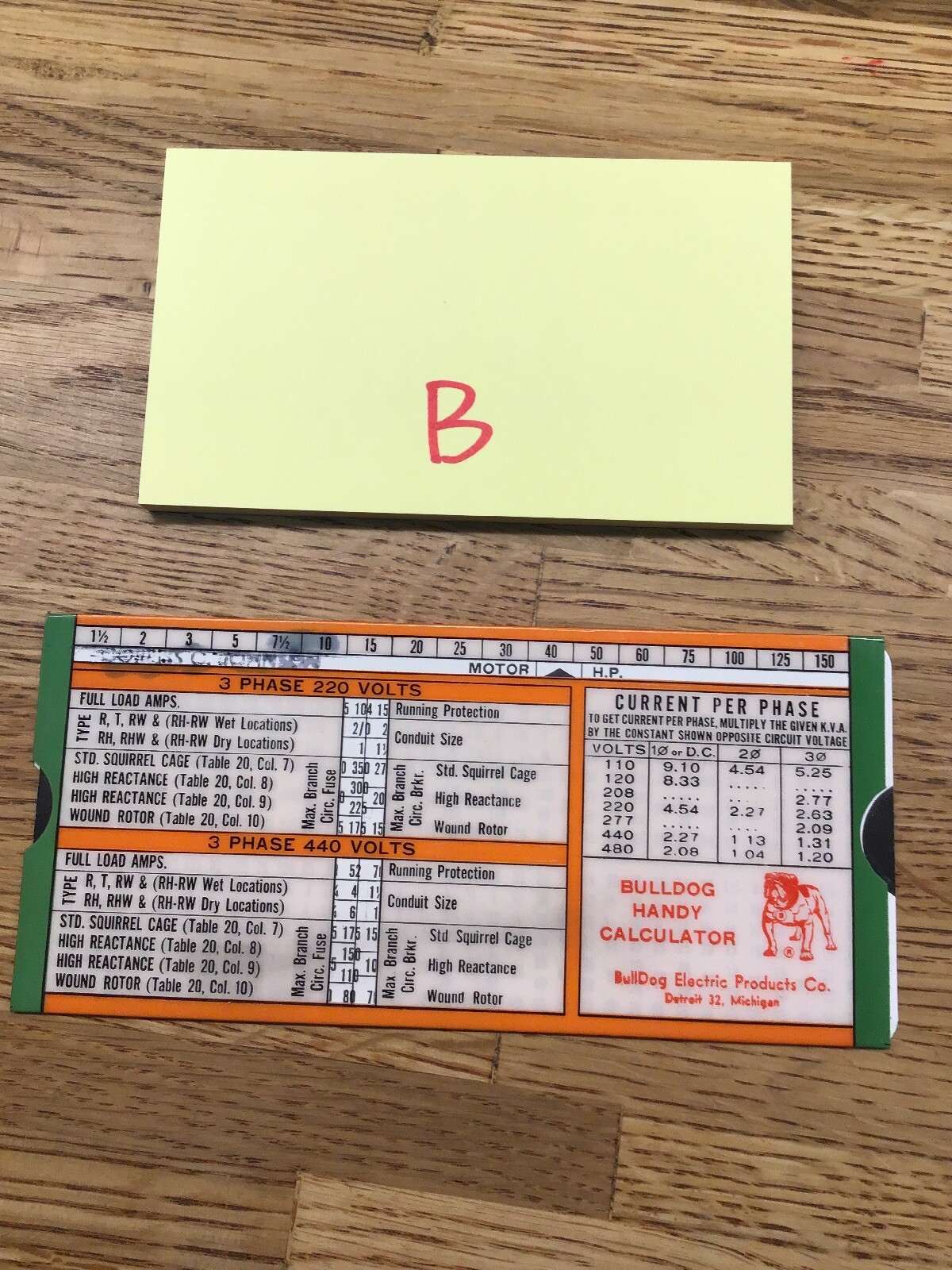 Vintage Slide Rule Calculator - BULLDOG - Electrical Amp Conduit Current - F2B