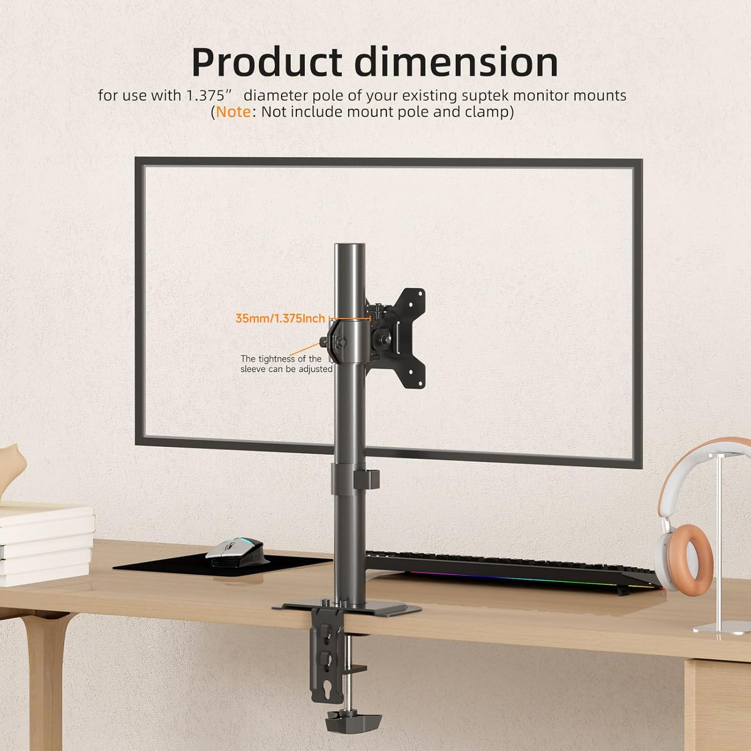 Suptek VESA Pole Mount Bracket for Single Head Monitor, 1 Pack (Md6Tb)