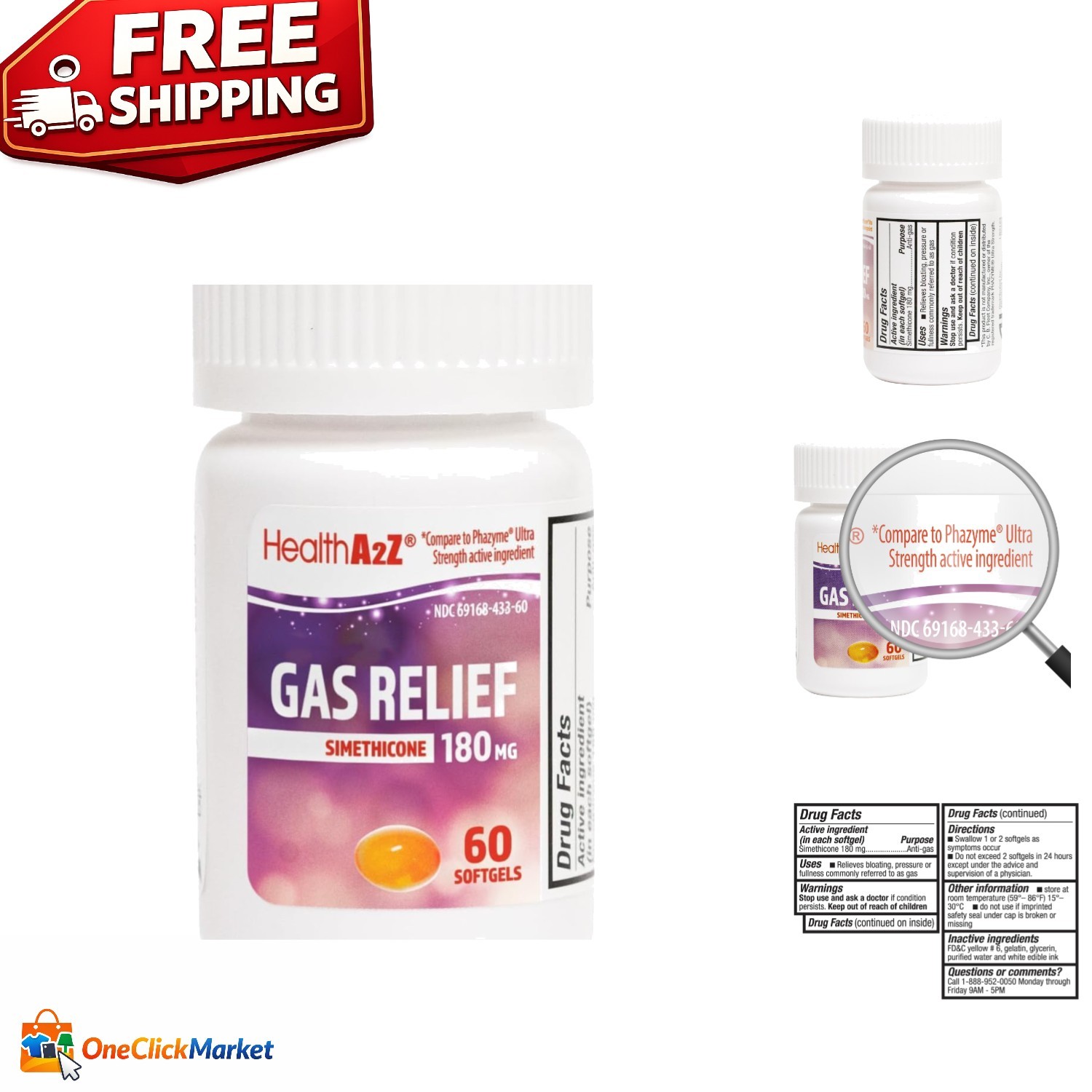 Relieve Gas Fast with 180mg Simethicone Softgels - Convenient 60 Count Pack