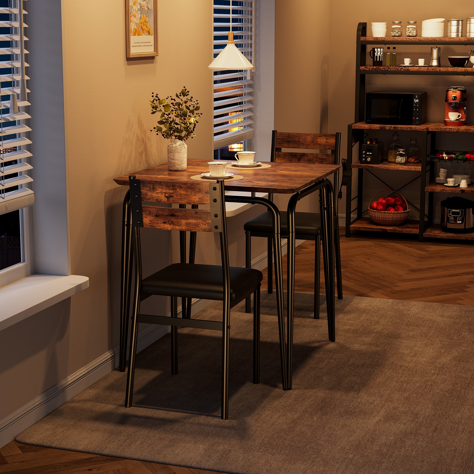3 Piece Dining Set Gray Black Storage Compact Kitchen Dining Room Square Modern