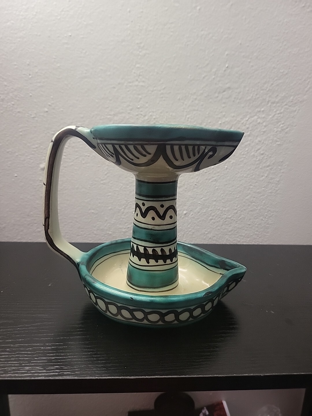 Ceramic Oil Lamp Paterna  Styled In The 15th century Mudejar Model Signed