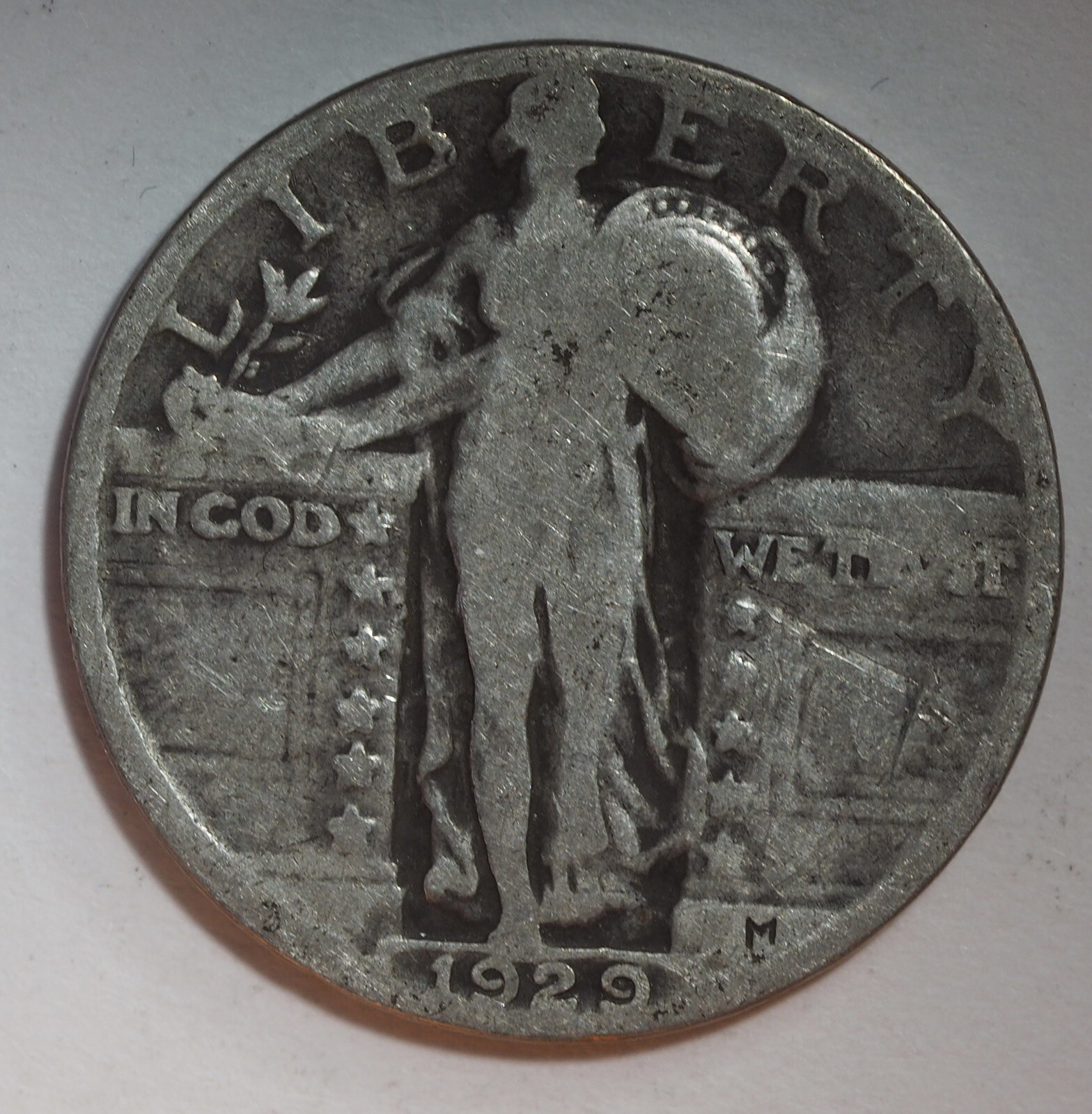 1929 P STANDING LIBERTY QUARTER DIE CLASHED E OBVERSE, Error