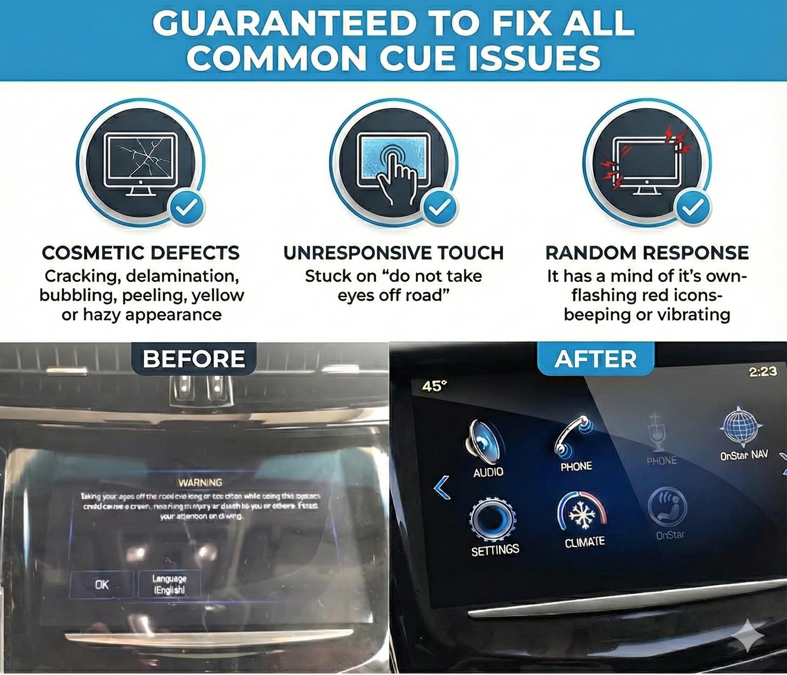 Cadillac CUE Touch Screen Replacement for 2013-2020 OEM-Style Digitizer