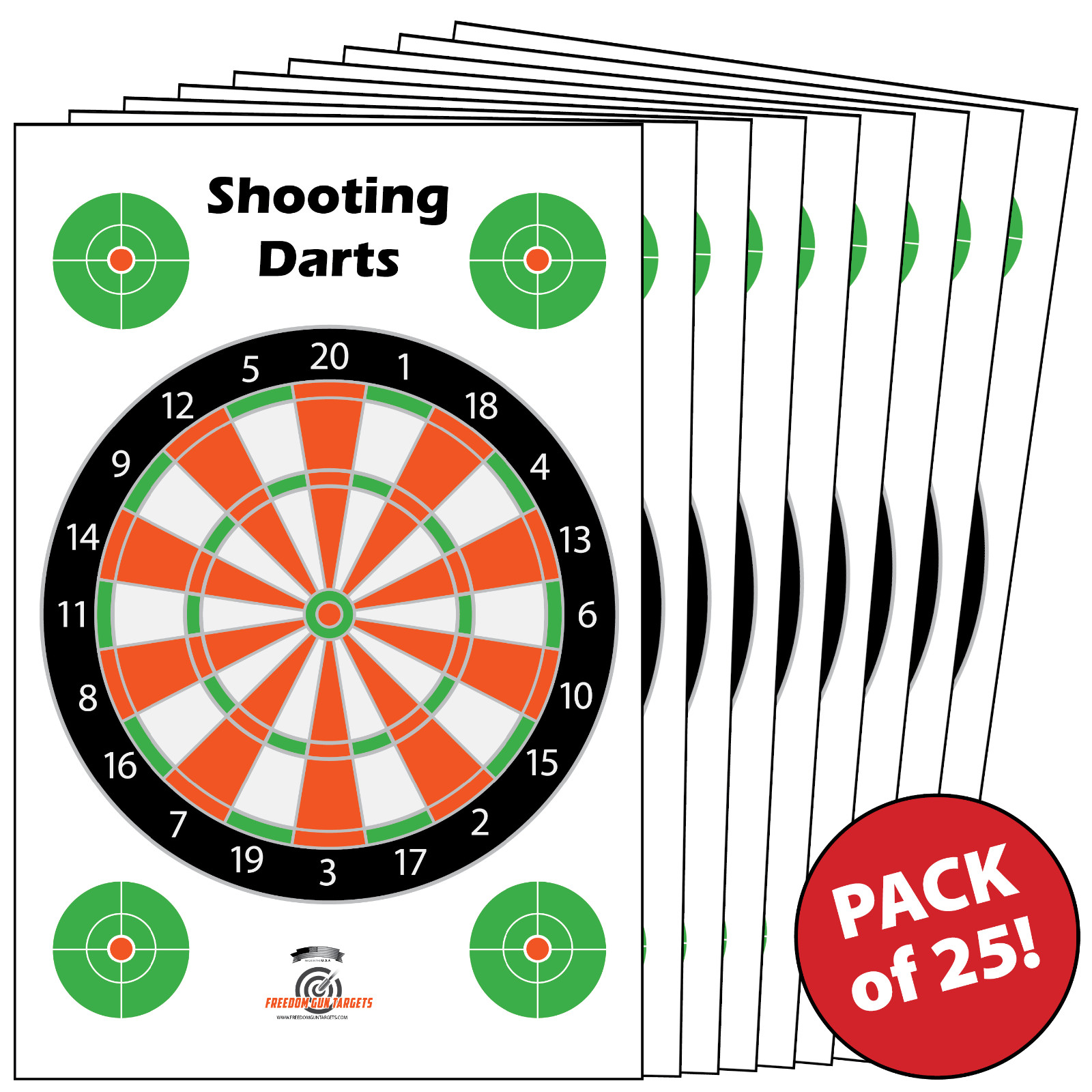 25 Paper Shooting Targets Gun Range Rifle Handgun Pistol Shooting Darts 23x35