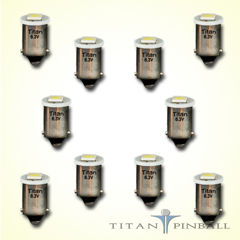 (10 Pack) - 6.3 Volt LED Bulb 1 SMD 44/47 Base (BA9S) Pinball - WARM WHITE