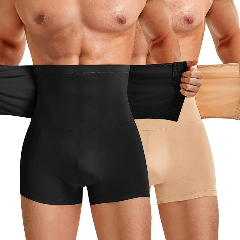 Mens High Waist Compression Boxer Shorts Tummy Slimming Body Shaper Girdle Pants