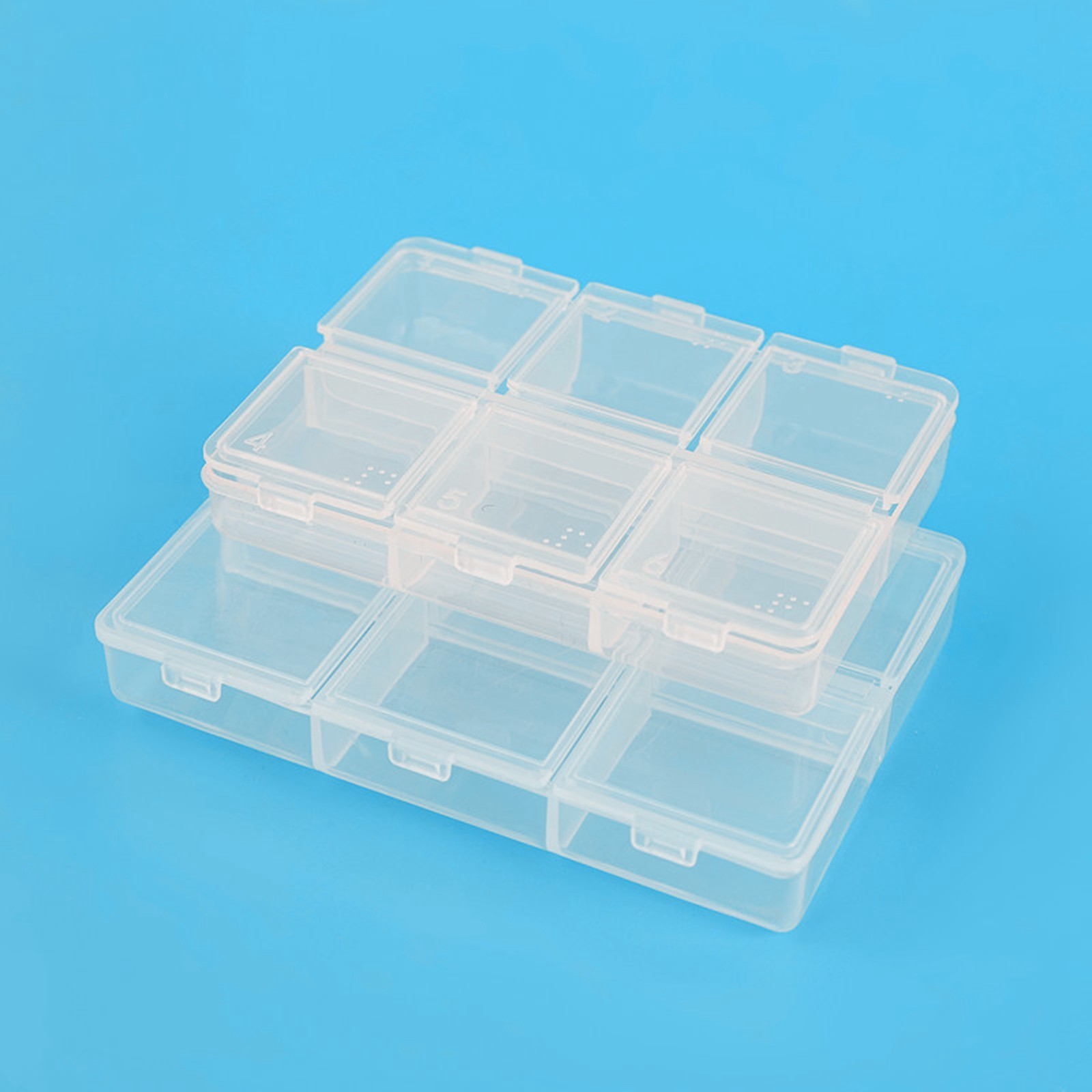 6 Pcs Clear Plastic Organizer Box Case 6 Grids Jewelry Storage Container 3.2"